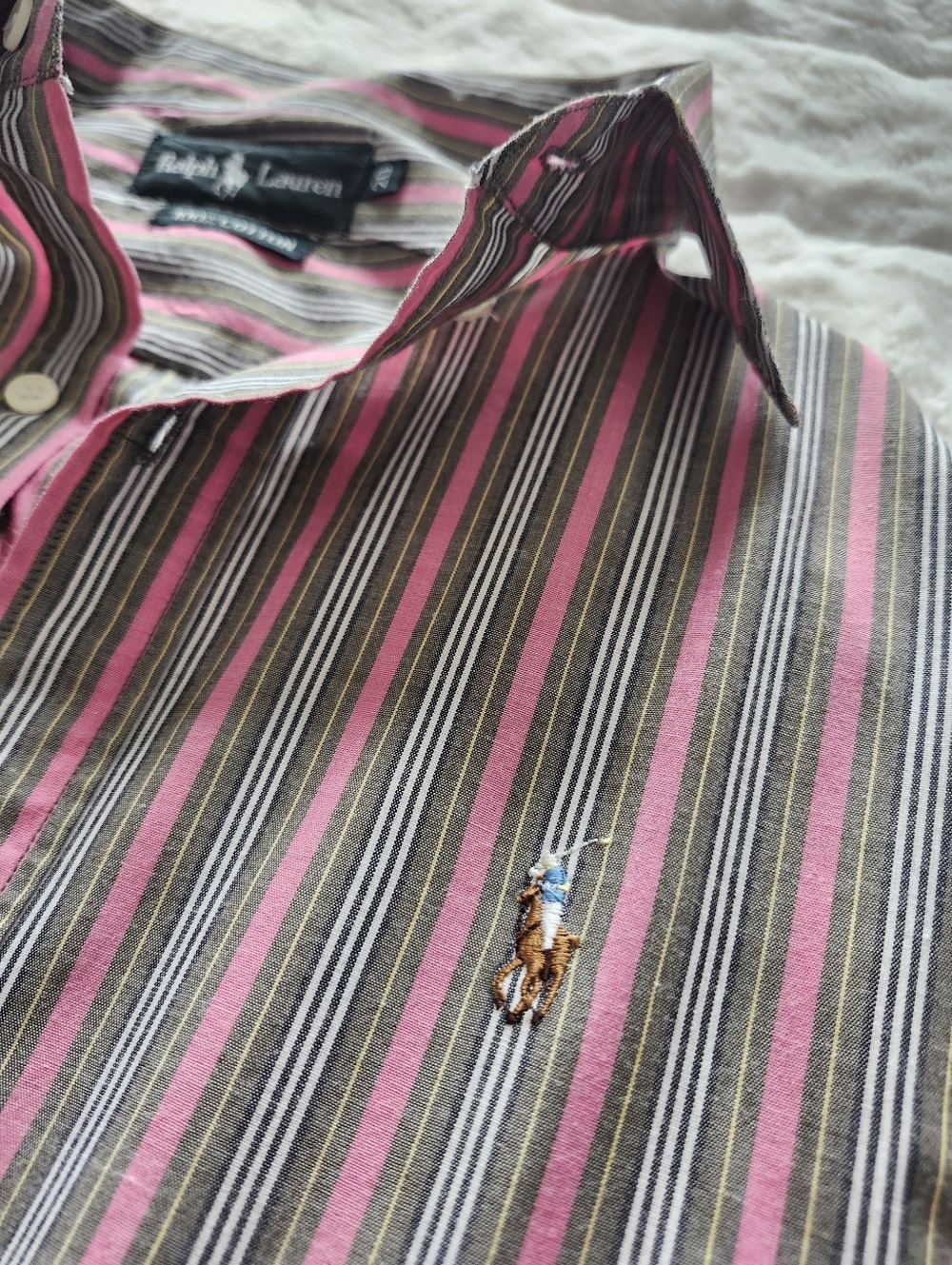 VINTAGE Ralph Lauren Pink Multi-Striped Tie-Front Button Down Shirt